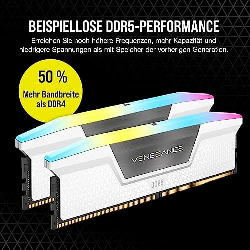 CORSAIR Vengeance RGB DDR5 RAM 32GB (2x16GB) Bis zu 6000MHz CL36 Intel XMP 3.0 Desktop-Arbeitsspeicher – Weiß (CMH32GX5M2E6000C36W) Bild 5