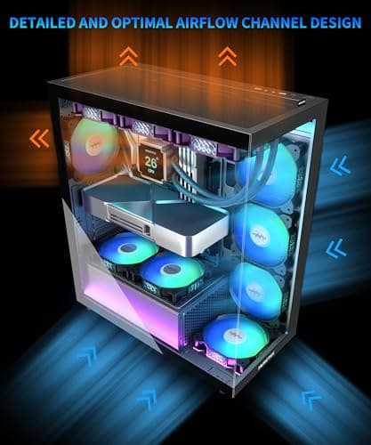 MUSETEX PC Gehäuse ATX Vorinstallation 7 PWM ARGB-Lüfter, Mid Tower ATX Computer Gehäuse mit Panoramadoppelglas, Type-C Gaming PC Gehäuse, Schwarz(K2) 42,5T x 21,2B x 47H cm Bild 6