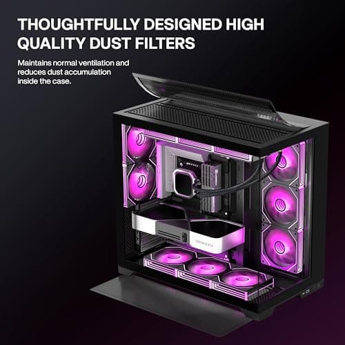 ANSAITE ATX PC-Gehäuse 9×120 mm ARGB PWM-Lüfter vorinstalliert ，Mid-Tower Gaming PC-Gehäuse, Panorama-Gehärtetes Glas Schwarz Computer-Gehäuse mit Typ-C, 360mm Radiator Unterstützung，H-D9 (Schwarz) Bild 4