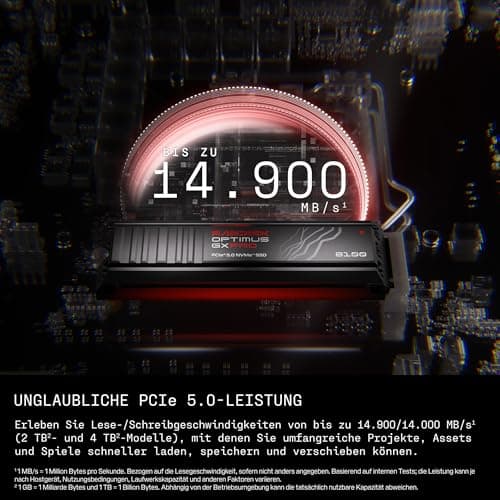 SANDISK Optimus GX PRO 8100 PCIe Gen 5 NVMe SSD mit Kühlkörper 8 TB (sequenzielle Lese-/Schreibgeschwindigkeiten von bis zu 14.900/13.200 MB/s, TLC 3D CBA NAND, bis zu 4.800 TBW) Heatsink 8 TB Bild 6