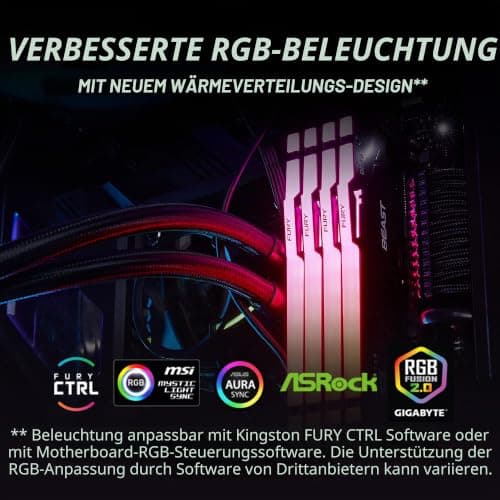 Kingston FURY Beast Schwarz RGB 16GB 6000MT/s DDR5 CL36 DIMM Desktop Gaming Speicher Einzelnes Modul - KF560C36BBEA-16 Schwarz 16GB Einzelnes Modul 6000MT/s - AMD EXPO Certified Bild 4
