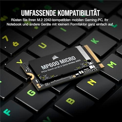Corsair MP600 Micro 2TB M.2 NVMe PCIe x4 Gen4 SSD – M.2 2242 – Bis zu 7.000MB/Sek. Sequentielles Lesen – Hohe Dichte 3D TLC NAND – Kompatibel mit Lenovo Legion Go und Dünne Notebooks – Schwarz Bild 7