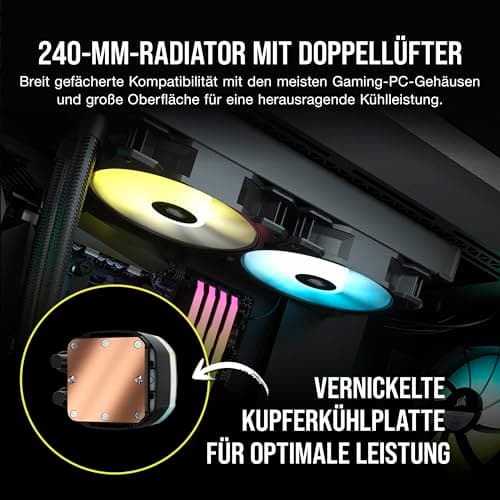 CORSAIR H100 RGB-Flüssig-CPU-Kühler - 240mm AIO - SP120 RGB ELITE Lüfter - Passend Für Intel LGA 1200/115X/2066, AMD AM4 - Motherboard ARGB Adapter Enthalten - Schwarz 240mm Kühler Bild 6