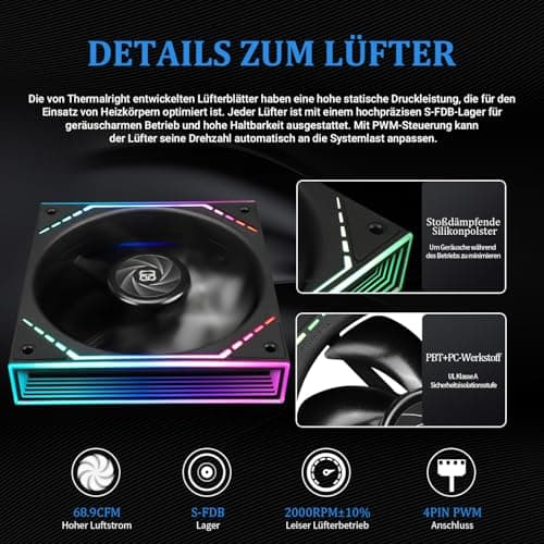 Thermalright Frozen Infinity 360 BLACK CPU-Wasserkühler, 360mm Aio CPU-Kühler, Dreifach-TL-M12-PWM-Lüfter, Infinity Mirror CPU-Kühler, für AMD/AM4/AM5, Intel LGA1851/1700/1150/1151 360mm Schwarz Bild 8