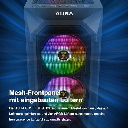 GAMDIAS Aura GC1 Elite ARGB ATX Gaming Midi-Tower PC-Gehäuse, 4 x 120 ARGB-Lüfter, High Airflow Mesh Front Panel, Werkzeuglose Installation Tempered Glass Side Panel, Motherboard Sync, Schwarz Bild 4