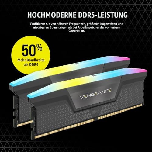CORSAIR VENGEANCE RGB DDR5 RAM 64GB (4x16GB) Bis zu 5600MHz CL36-36-36-76 1.25V AMD EXPO Intel XMP 3.0 Desktop-Arbeitsspeicher – Grau (CMH64GX5M4B5600Z36) 64GB (4 x 16GB) Bild 7