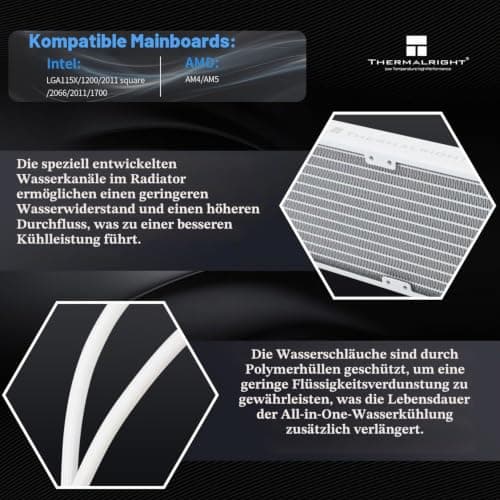 Thermalright FP240 White ARGB Flüssigkeit CPU Wasserkühler mit 120mm ARGB PWM Lüfter, 240 Weiß Cold Row Spezifikation, Computer Wasserkühler für AMD/AM4/AM5, INTEL 1700/1150/1151/1200/2011 Bild 6