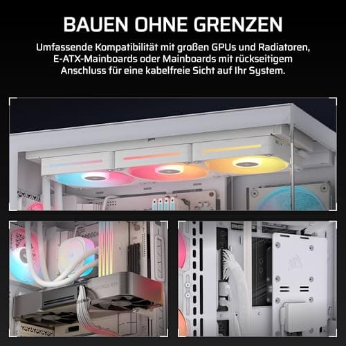 CORSAIR 3500X LX-R RGB iCUE LINK Panoramaglas Mid-Tower-PC-Gehäuse – 3 x LX120-R RGB-Lüfter und iCUE LINK System Hub Inklusive, GPU-Anti-Sag-Arm, Platz für bis zu 10 x 120-mm-Lüfter – Weiß Bild 8