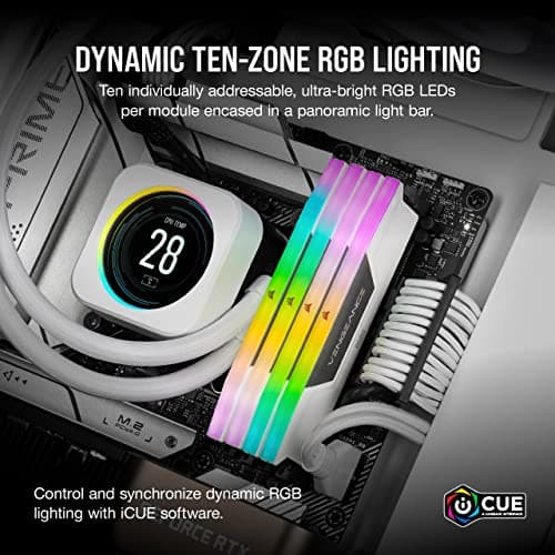 CORSAIR Vengeance RGB DDR5 RAM 64GB (2x32GB) Bis zu 5600MHz CL40 Intel XMP 3.0 Desktop-Arbeitsspeicher – Weiß (CMH64GX5M2B5600C40W) Weiß 64GB (2x32GB) Bild 8