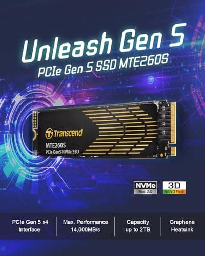 Transcend 4TB Gen5 SSD mit Kühlkörper, bis zu 14.500MB/s, Speichererweiterung für PS5-Konsolen, kompatibel mit Desktops/Laptops, M.2 2280 PCIe 5.0 NVMe Gen5x4 interne Solid State Festplatte, 3D TLC Bild 4