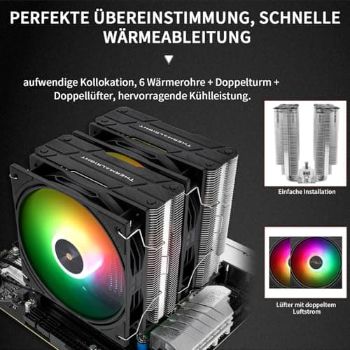 Thermalright Peerless Assassin 120 ARGB Schwarz V3 CPU Luftkühler,6 Heatpipes CPU-Kühler, Dual CPU-Lüfter,Schwarze obere Abdeckung,für AM4/AM5,Intel lga1851/1700/115X/1200, PC-Kühlkörper Kühler PA120 ARGB Black V3 Bild 6