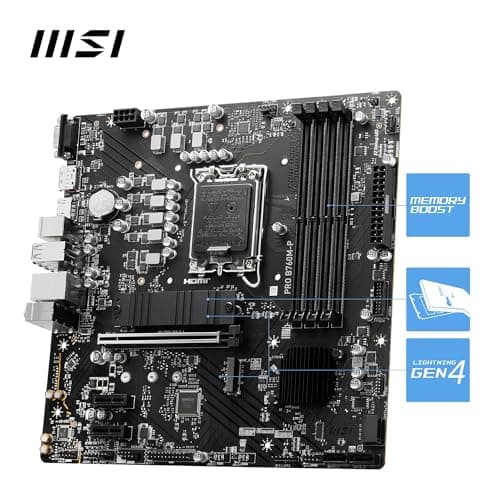 MSI Pro B760M-P Micro-ATX Mainboard, kompatibel mit Intel Core Prozessoren der 14., 13. und 12. Generation, LGA 1700, DDR5 Memory Boost 6800+MHz/OC, PCIe 4.0 x16 Steckplatz M.2 Gen4 Bild 6