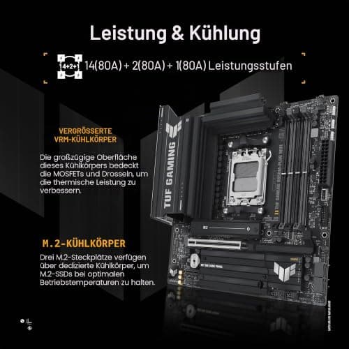 ASUS TUF Gaming B850M-PLUS WiFi AMD AM5 B850 mATX Motherboard, 14+2+1 80A DrMOS Stages, DDR5, PCIe 5.0, 3X M.2, Wi-Fi 6E, 2.5Gb LAN, DP, HDMI™, USB 10Gbps & 20Gbps Type-C®, BIOS Flashback™, Aura Sync Bild 6