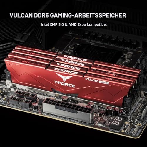 DDR5 32GB KIT 2x16GB PC 6000 Team T-Force Vulcan FLRD532G6000HC30DC01 rot 2x16GB DDR5 6000MHz 30-36-36-76 Rot/Ausflug, einfarbig (Getaway Solids) Bild 4