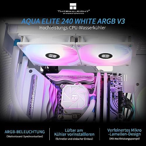 Thermalright AQUA ELITE 240 WHITE V3 Flüssig-CPU-Kühler, 240 Kühlreihen, 2 x 120mm PWM-Lüfter, S-FDB-Lager, für AMD/AM4/AM5, INTEL LGA1150/1151/1155/1156/1200/2011/1700, Desktop CPU-Kühler AIO AE240 WHITE ARGB V3 Bild 4