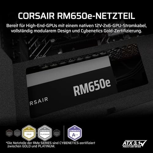 CORSAIR RM650e (2025) Geräuscharmes Vollständig Modulares ATX-Netzteil mit 12V-2x6 Kable – Zero RPM-Lüftermodus, ATX 3.1-Konform, PCIe 5.1-Unterstützung, Cybenetics Gold – Schwarz Schwarz 650 Watts RMe (2025) Bild 4
