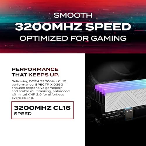 XPG SPECTRIX D35G RGB DDR4 3200MHz CL16 32GB (2x16GB) PC4-25600 RAM 288-Pins UDIMM Desktop Memory Kit Black Heatsink (AX4U320016G16A-DTBKD35G) Bild 6