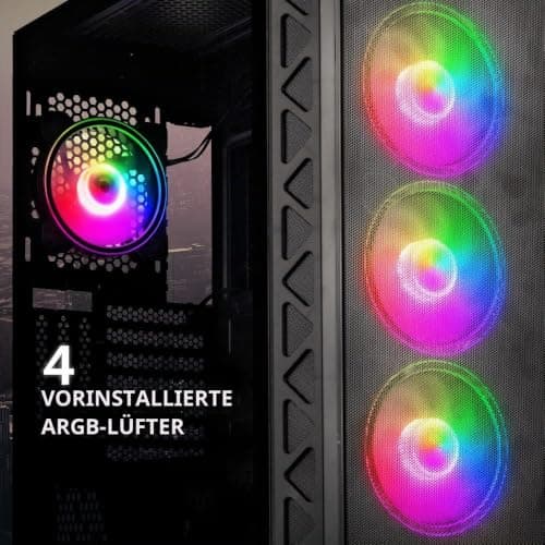 Kolink Citadel Mesh ARGB Midi-Tower PC Gehäuse E ATX Gehäuse RGB PC-Gehäuse, Tempered Glass Computergehäuse für PC, Midi Tower, PC Hülle mit Lüfter, Computer Gehäuse… 4x ARGB-Lüfter vorinstalliert Schwarz Bild 3