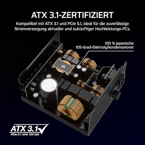 CORSAIR RM750x Geräuscharmes Vollständig Modulares ATX-Netzteil – Zero RPM-Lüftermodus, ATX 3.1-Konform, PCIe 5.1-Unterstützung, Cybenetics Gold, Native 12V-2x6-Anschluss – Schwarz RMx (2024) ATX 3.1, PCIe 5.1 750W Bild 7
