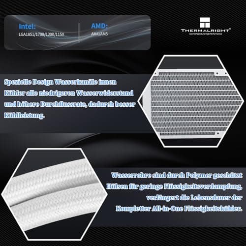 THERMALRIGHT Aqua Elite 360 Weiß ARGB Flüssig-CPU-Kühler, 360 AIO Kühlreihengröße, 3 x 120mm PWM-Lüfter, für AM4/AM5, Intel LGA1150/1151/1155/1156/1200/1851/1700 360mm White Bild 5
