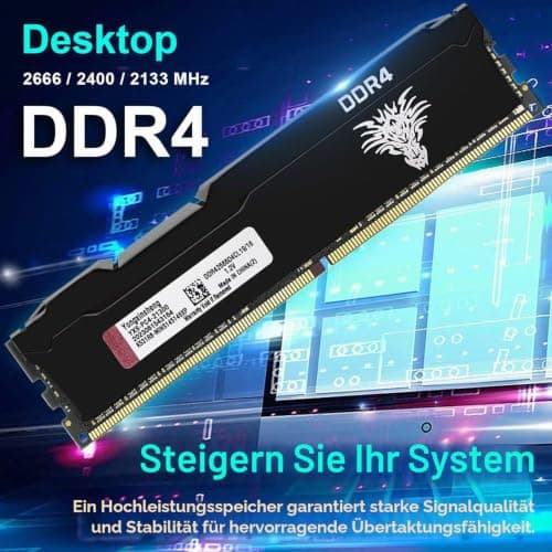 Yongxinsheng DDR4 2666MHz 16GB Desktop RAM PC4-21300 UDIMM Non-ECC Unbuffered 1.2V 288-Pin CL19 PC Computer Memory Upgrade Module Arbeitsspeicher 16GB 2666 MHz Schwarz Bild 5