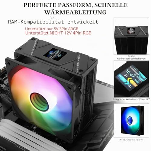 TR Assassin Spirit 120 Vision ARGB Schwarz CPU Luftkühler, PC Display Screen Cooler 1,54 Zoll, 240 * 240 Auflösung, für LGA1851/1700, AM4/AM5 Bild 6