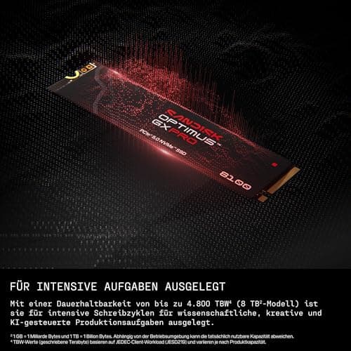 SANDISK Optimus GX PRO 8100 PCIe Gen 5 NVMe SSD 4 TB (bis zu sequenzielle Lese-/Schreibgeschwindigkeiten von bis zu 14.900/14.000 MB/s, TLC 3D CBA NAND, bis zu 2,400 TBW) Bild 7