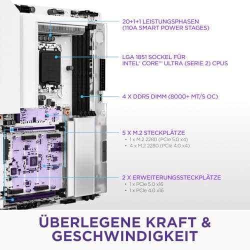 NZXT N9 Z890 - Intel Z890 LGA 1851 ATX Gaming-Mainboard für Core Ultra (Serie 2) - 20+1+1, DDR5, 5X M.2, PCIe 5.0, Wi-Fi 7, 5GbE, Thunderbolt 4 - RGB, Vollmetallabdeckung - Weißes PCB Bild 4