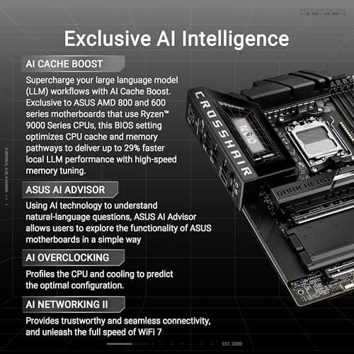 ASUS ROG Crosshair X870E Dark Hero ATX Motherboard, 20 + 2 + 2 Leistungsstufen, DDR5 Steckplätze, PCIe 5.0, fünf M.2 Slots, 3D VC M.2 Kühlkörper, USB4, AI Cache Boost, PCIe Slot Q-Release, AIO Bild 4