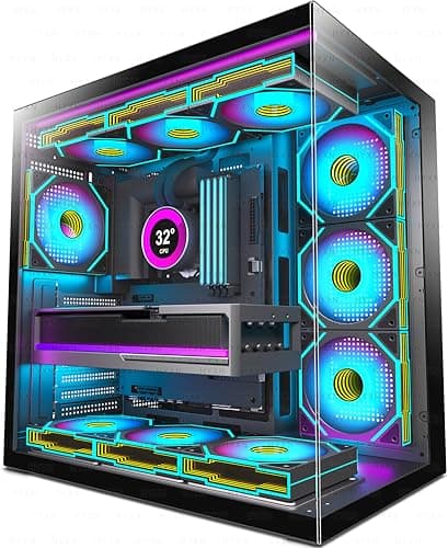 H1 ATX PC Gehäuse – Vorinstallierte 7 Infinity Mirror PWM ARGB Lüfter, Dual Kammer Mid Tower Gaming PC Gehäuse, mit Type-C, gleichzeitige Installation von 3X 360 mm Kühler (schwarz-M, H1) H1 schwarz-M Bild 2