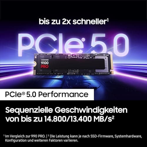 Samsung 9100 PRO NVMe M.2 SSD, 8 TB, PCIe 5.0, 14.800 MB/s Lesen, 13.400 MB/s Schreiben, Interne SSD für Gaming, Videobearbeitung und AI PCs, Schwarz, MZ-VAP8T0BW Bild 5