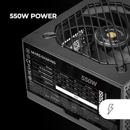 Mars Gaming MPB550SI, ATX-Netzteil 550W, 7 Jahre Garantie, 80Plus Bronze 230V, 90% Effizienz, SI Extreme Silence Lüfter, AI2-RPM-Technologien, Japanische Kondensatoren, Schwarz Bild 8