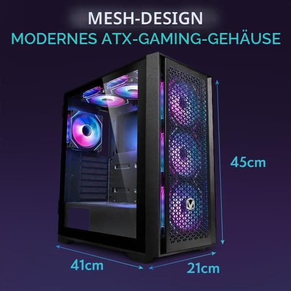 Vibox V-8 Gaming PC Set Komplett • Monitor 23 Zoll • AMD Ryzen 5 5500 6-Kern • Nvidia RTX 3050 6GB • 16GB RAM • 500GB SSD • Windows 11 • WLAN 6 + Bluetooth 5.4 RTX 3050 Schwarz Bild 5