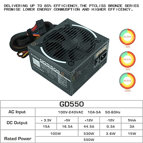 550 W GD550S ATX Gaming PC Power Supply 80+ Bronze PSU Nicht-modulares Netzteil flache schwarze Kabel Bild 4