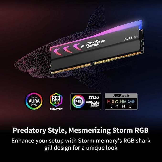 Silicon Power DDR5 64GB (2x32GB) Storm RGB 6000MT/s (PC5-48000) 288-pin CL38 1.35V UDIMM Desktop Memory Module RAM SP064GXLWU60BFDK Grau Bild 4