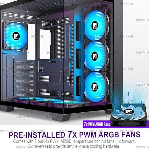 FOIFKIN F300 PC Gehäuse ATX mit 7 PWM ARGB Lüfter,Hoher Luftstrom Mid-Tower Computer Gehäuse,Gaming PC-Gehäuse Big Tower,ATX Gehäuse,mit Type-C,360mm Rad Computergehäuse (Schwarz, F300) Schwarz-1 F300 Bild 8