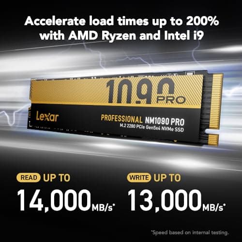 Lexar 2 TB NM1090 PRO SSD PCIe Gen5 NVMe M.2 2280 interne SSD, bis zu 14.000/13.000 MB/s Lesen/Schreiben, fortschrittliches thermisches Steuerungsdesign, DirectStorage-fähig, für Gamer und Kreatoren Bild 4