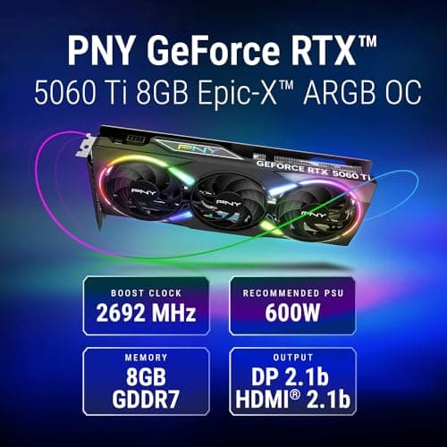 PNY GEFORCE RTX™ 5060 Ti 8GB ARGB Overclocked Triple Fan DLSS 4 VCG5060T8TFXXPB1-O ARGB OC Triple Fan Bild 4