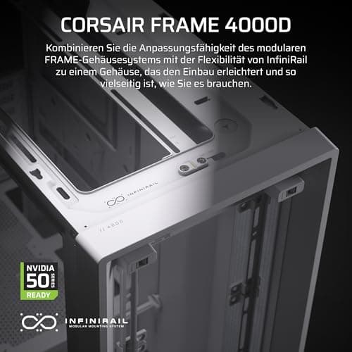 CORSAIR Frame 4000D Modulares Mid-Tower ATX PC-Gehäuse – Hoher Luftstrom, InfiniRail™ Ventilator-Montagesystem, ASUS BTF, MSI Project Zero, Gigabyte Project Stealth – Weiß FRAME 4000D Weiß Bild 4