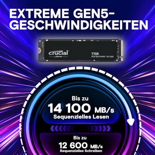 Crucial T705 4TB SSD PCIe Gen5 NVMe M.2, bis zu 14.100MB/s, Microsoft DirectStorage, PCIe 4.0 abwärtskompatibel, Interne Solid State Drive - CT4000T705SSD3 4TB ohne Kühlkörper T705 (bis zu 14,500MB/s) Bild 4