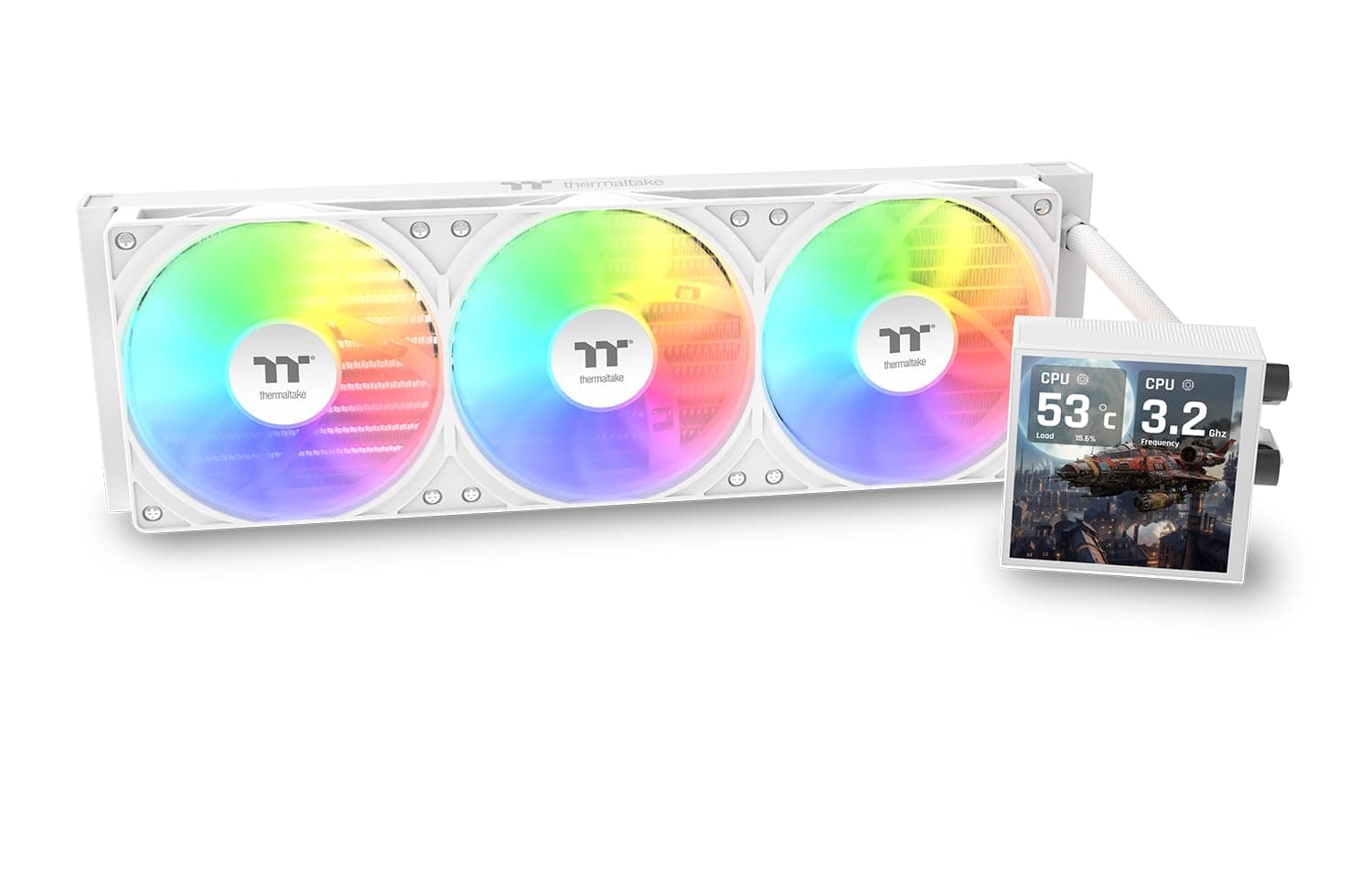Thermaltake LB360 Ultra ARGB Sync 360‑mm AIO Wasserkühlung | 3,95″ LCD‑Display | ARGB PWM Lüfter | Drehbarer Waterblock | Hohe Kühlleistung & leiser Betrieb | Weiß