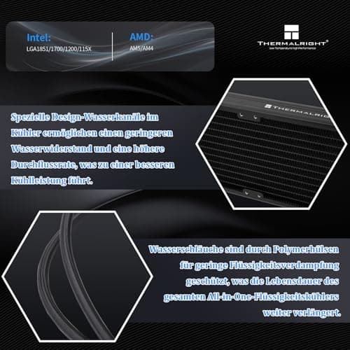 Thermalright AQUA ELITE 240 V6 ARGB Black CPU Flüssigkeitskühler, 240 Kühlreihengröße, 2x120mm Wasserradiator, AMD: AM4/AM5, Intel LGA115X/1200/1700/1851, AIO CPU Kühler Bild 6