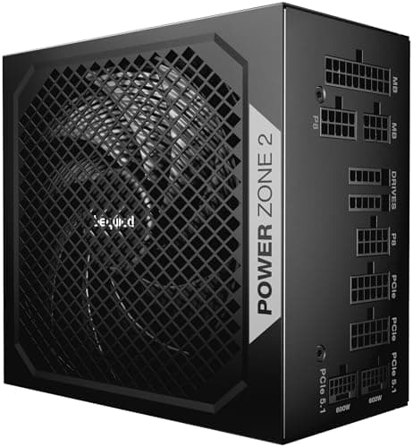 be quiet! Power Zone 2 1200W Netzteil, 80 Plus Platinum und Cybenetics Platinum Zertifizierung, semi-Passive Kühlung, Pure Wings 3 140mm Lüfter, 90° abgewinkelter 12V-2x6-Anschluss, PCIe 5.1/ATX 3.1