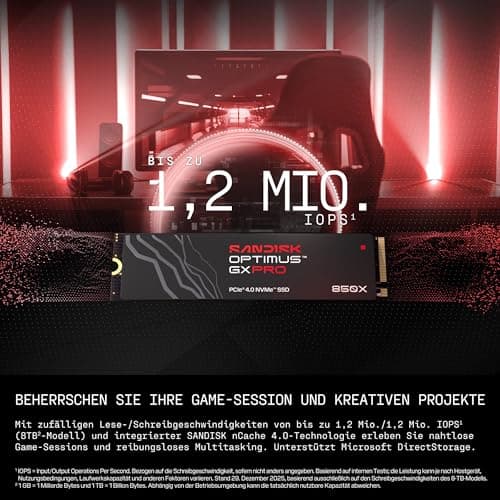 SANDISK Optimus GX PRO 850X NVMe SSD 8 TB (bis zu 7.200/6.600 MB/ssequentielles Lesen/Schreiben, M.2 2280, PCIe 4.0, bis zu 4.800 TBW) Gaming-Speichererweiterung, leistungsstarke interne SSD Non Heatsink 8 TB Bild 3