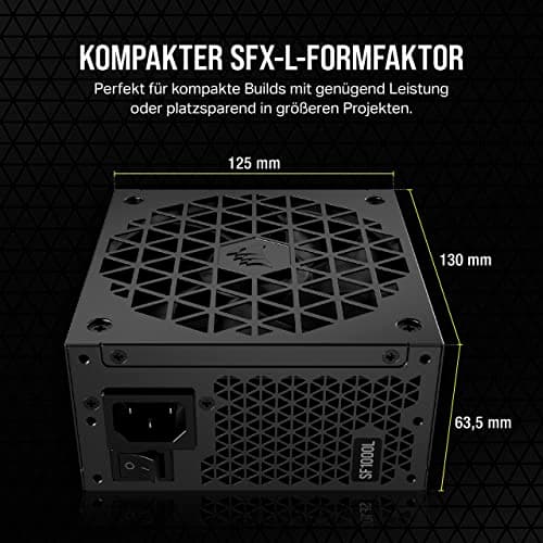 Corsair SF1000L Vollmodulares, Geräuscharmes SFX-Netzteil - ATX 3.1- Und PCIe 5.1-Kompatibel - Leiser 120-mm-PWM-Lüfter - 80 PLUS Gold-Effizienz - Null-Drehzahl-Modus - 105°C-Kondensatoren - Schwarz 1000 Watts Bild 8