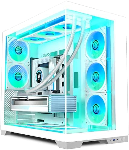 ANSAITE ATX PC-Gehäuse 7×120 mm ARGB PWM-Lüfter vorinstalliert ，Mid-Tower Gaming PC-Gehäuse, Panorama-Gehärtetes Glas Schwarz Computer-Gehäuse mit Typ-C, 360mm Radiator Unterstützung，H-D9 (Weiß) Bild 3