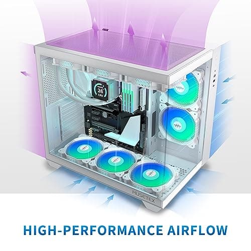 MUSETEX PC Gehäuse ATX,6 PWM ARGB Lüfter vorinstalliert,360MM Rad Unterstützung,Type-C Gaming Gehäuse,270° Full View Tempered Glass Mid Tower PC-Gehäuse,Reinweißes ATX Gehäuse,Y6 Bild 8