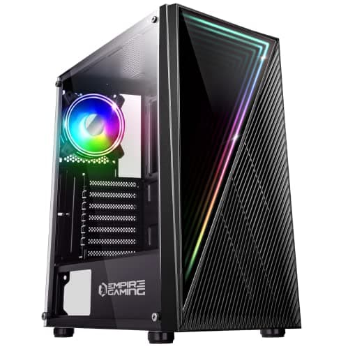 EMPIRE GAMING – PC-Gehäuse Gamer Crystal – ARGB Mittelgroßer Tower ATX, Micro ATX und ITX – 3D-Spiegel-Effekt – Lüfter RGB adressierbar 1 x 120 mm 3 Pin/ 5 Volt LEDs und 1 x 120 mm Standard – Schwarz Bild 2