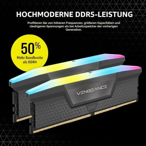 Corsair Vengeance RGB DDR5 64GB (2x32GB) 5200MHz C40 AMD Optimierter Desktop-Speicher (Dynamische Zehn-Zonen-RGB-Beleuchtung, Onboard-Spannungsregelung, AMD Expo-Kompatibilität) Kühles Grau Bild 6