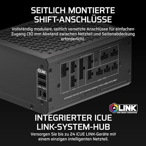 CORSAIR HX1000i Shift Vollständig Modulares ATX-Netzteil – Schwarz | Eingebauter iCUE LINK System Hub, Natives 12V-2x6 Kabel, ATX 3.1 & PCIe 5.1, Seitlich Montierte Stecker, Cybenetics Platinum 1000w Schwarz Bild 8